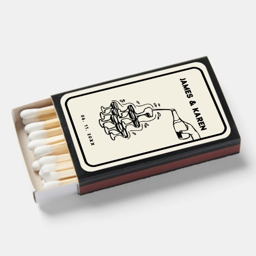 Hand Drawn Champagne Tower retro wedding Matchboxes