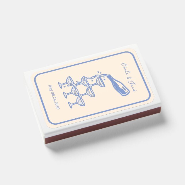 Hand Drawn Champagne Tower Retro Wedding Matchboxes (Front Closed)