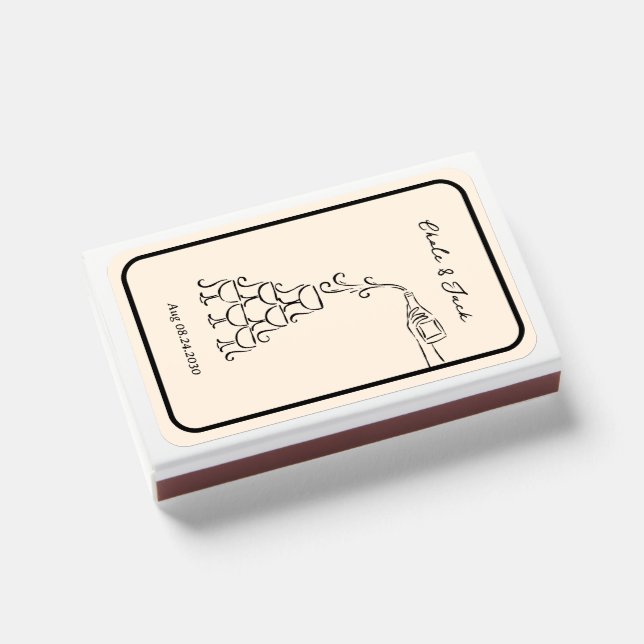 Hand Drawn Champagne Tower retro wedding  Matchboxes (Front Closed)