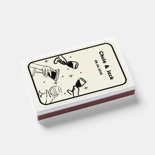 Hand Drawn Champagne Tower Retro Wedding Matchboxes (Front Closed)