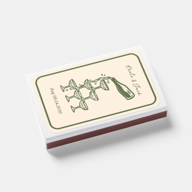Hand Drawn Champagne Tower Retro Wedding Matchboxes (Front Closed)