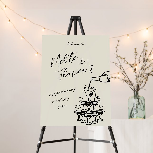 Hand Drawn Champagne Tower Retro Welcome wedding  Foam Board (In Situ (Stand))
