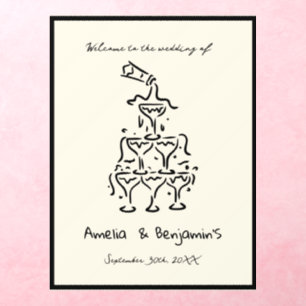Hand Drawn Champagne Tower Retro Welcome wedding Wall Decal