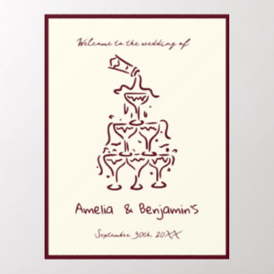 Hand Drawn Champagne Tower Retro Welcome wedding Wall Decal