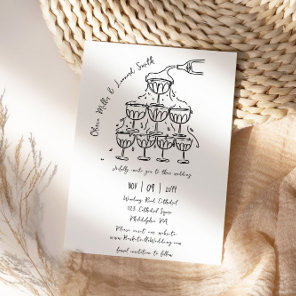 Hand-drawn champagne tower save the date wedding invitation