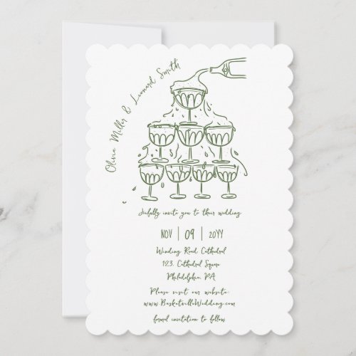 Hand_drawn champagne tower save the date wedding invitation