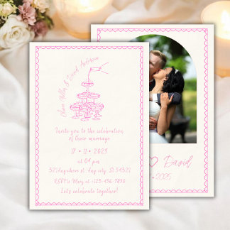 Hand drawn Champagne Tower Vintage pink Wedding Invitation