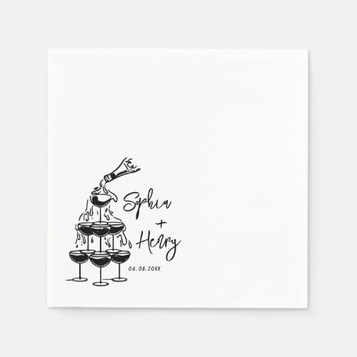 Hand Drawn Champagne Tower Wedding  Napkins