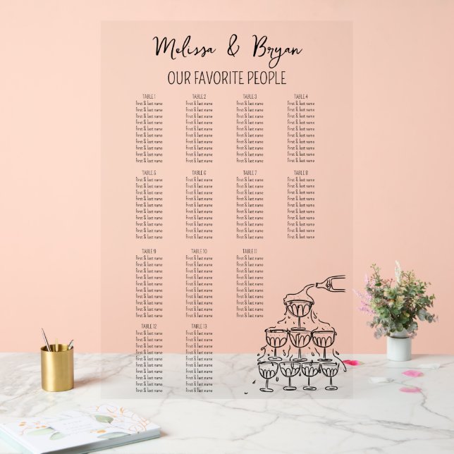 Hand drawn Champagne Tower Wedding seating chart (Wedding)