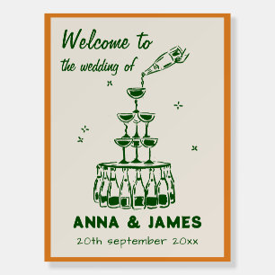 Hand Drawn Champagne Tower Wedding Welcome Foam Board
