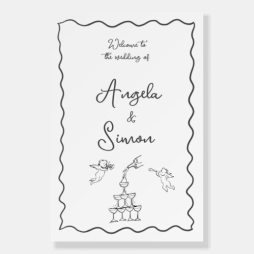 Hand drawn Champagne Tower Wedding Welcome Sign