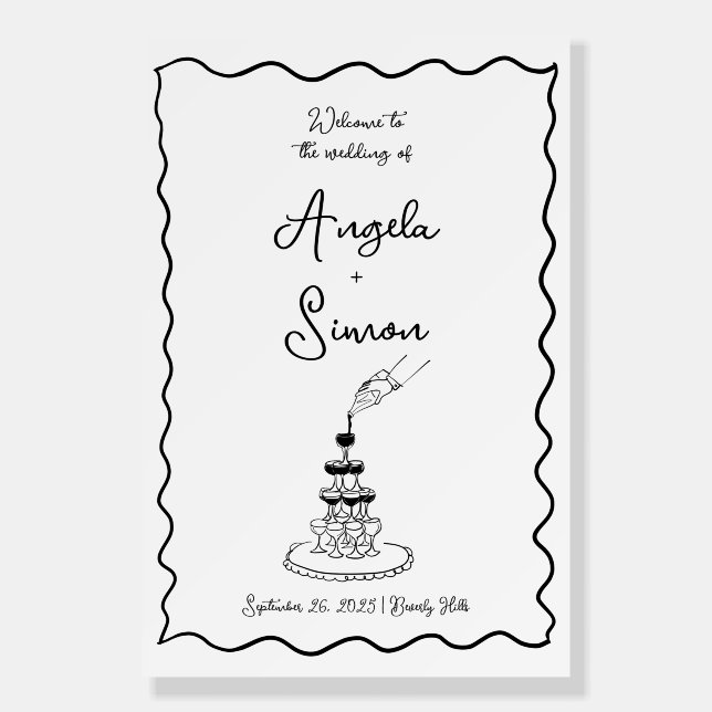 Hand drawn Champagne Tower Wedding Welcome Sign (Front)
