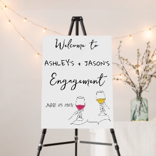 Hand drawn champagne tower welcome engagement foam board