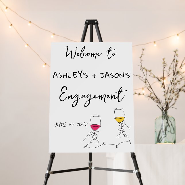 Hand drawn champagne tower welcome engagement foam board (In Situ (Stand))