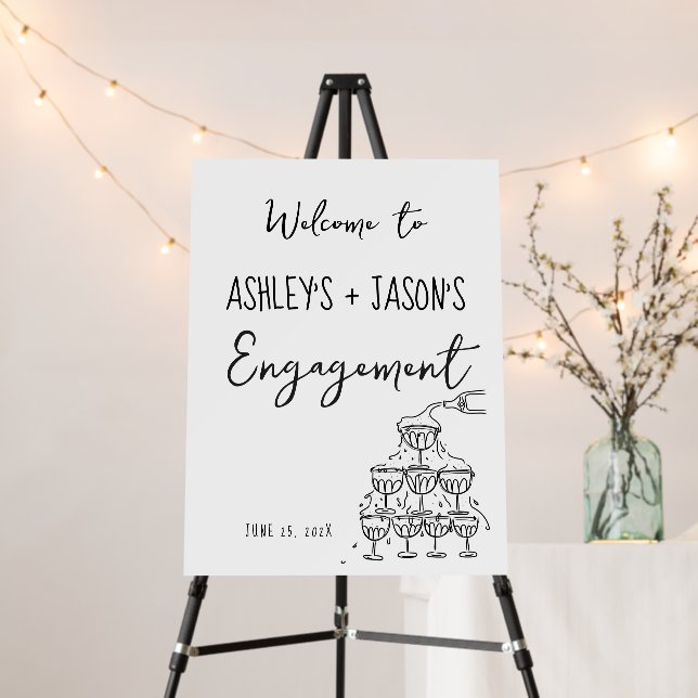 Hand drawn champagne tower welcome engagement foam board (In Situ (Stand))