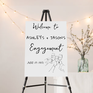 Hand drawn champagne tower welcome engagement foam board