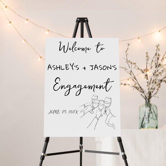 Hand drawn champagne tower welcome engagement foam board (In Situ (Stand))