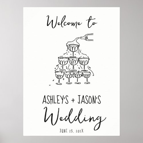 Hand drawn champagne tower welcome wedding sign