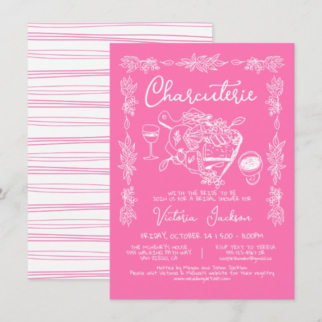 Hand Drawn Charcuterie Board Bridal Shower Invitation (Front/Back)