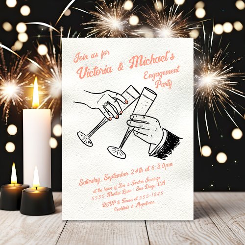 Hand Drawn Cheers Champagne Engagement Party Invitation