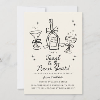 Hand Drawn Cheers New Years Eve Party In Invitation