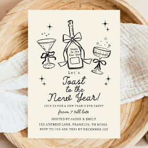Hand Drawn Cheers New Years Eve Party In Invitation