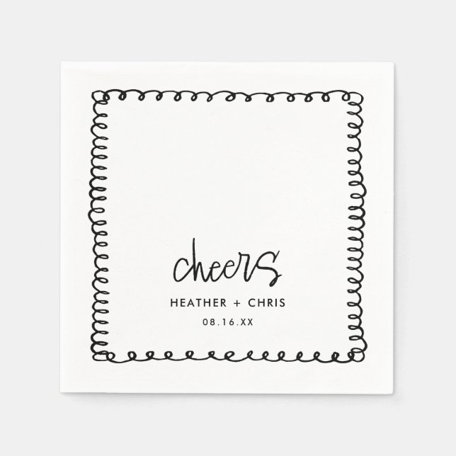Hand Drawn Cheers Personalized Wedding Napkins (Front)