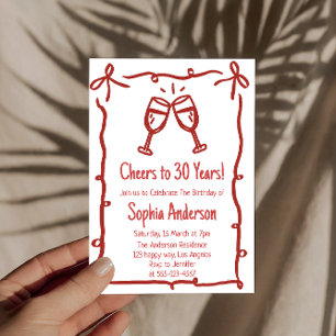 Hand Drawn “Cheers to 30 Years” Birthday           Invitation