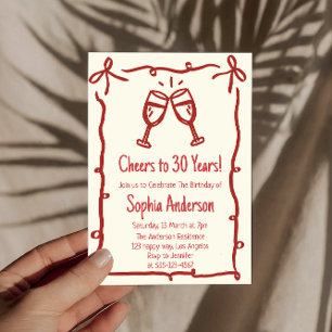 Hand Drawn “Cheers to 30 Years” Birthday Invitation