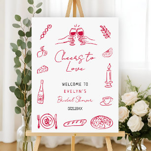 Hand Drawn Cheers to Love Bridal Shower Welcome Foam Board