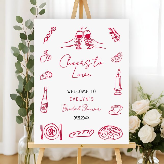 Hand Drawn Cheers to Love Bridal Shower Welcome Foam Board (Creator Uploaded)