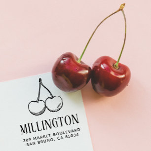 Hand-drawn Cherries Family Name & Return Address Self-inking Stamp