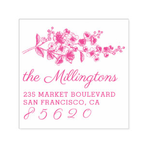 Hand-drawn Cherry Blossom Name & Return Address Self-inking Stamp