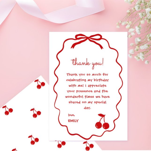 Hand drawn Cherry on Top Whimsical Cherry Thank You Card (Hand drawn Cherry on Top Thank you Card)