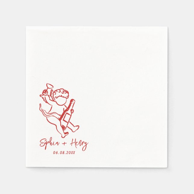 Hand Drawn Cherub Cupid Icon Wedding  Napkins (Front)