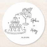 Hand drawn cherub funky Whimsical  Wedding  Round Paper Coaster<br><div class="desc">Celebrate your wedding in style with our unique hand draw paper coaster. This design features hand drawn Bow illustration</div>