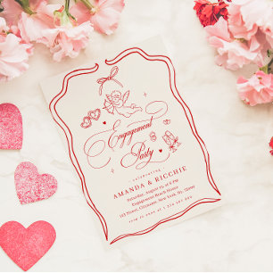 Hand Drawn Cherub Vintage Cupid Engagement Party Invitation