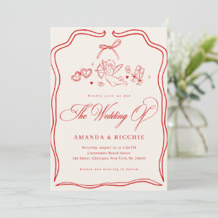 Hand Drawn Cherub Vintage Cupid Monogram Wedding Invitation