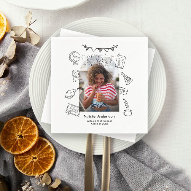 Hand Drawn Chic Arch Photo Graduate Party Napkins (Creator Uploaded)