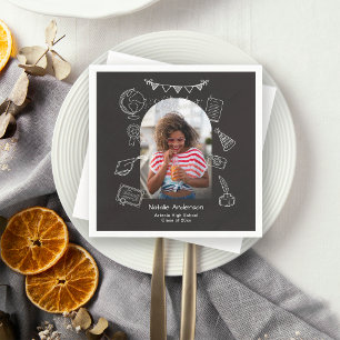Hand Drawn Chic Black Arch Photo Graduate Party Napkins