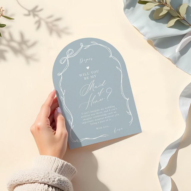 Hand Drawn Chic Bow Ribbon Maid of Honor Proposal Invitation (Hand Drawn Chic Bow Ribbon Maid of Honor Proposal Invitation)