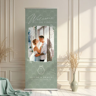 Hand Drawn Chic Bow & Ribbon Wedding Photo Welcome Retractable Banner