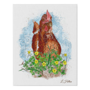 Hand drawn Chicken Art Faux Canvas Print
