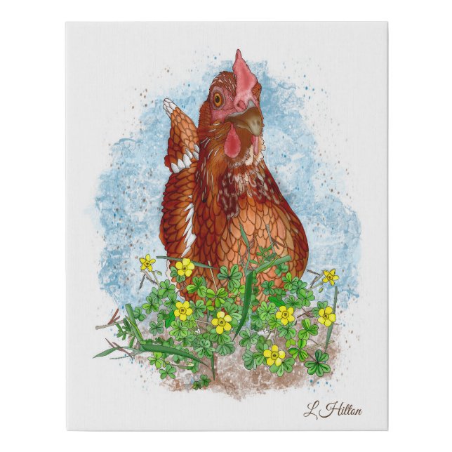 Hand drawn Chicken Art Faux Canvas Print (Front)