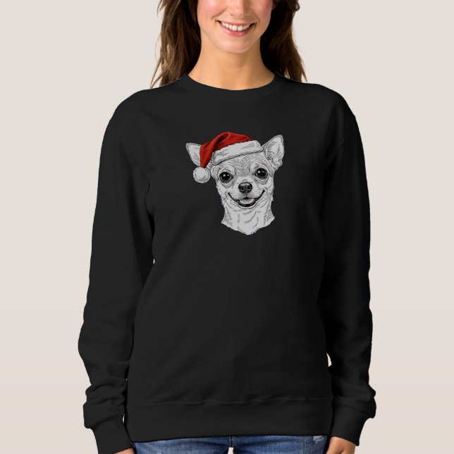Hand-Drawn Chihuahua Christmas Santa Dog Portrait Sweatshirt (Front)