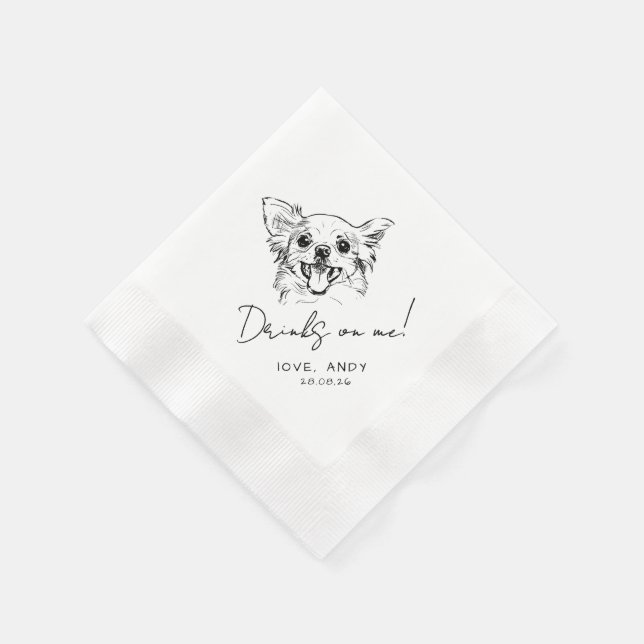 Hand Drawn chihuahua Drinks on me Cocktail Napkins (Corner)