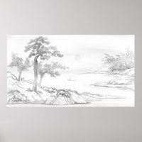 Hand Drawn Chinese Style Landscape