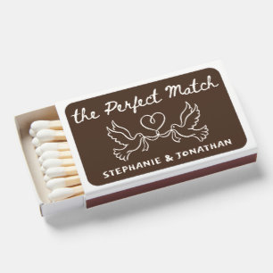 Hand Drawn Chocolate Brown Custom Wedding Favors Matchboxes