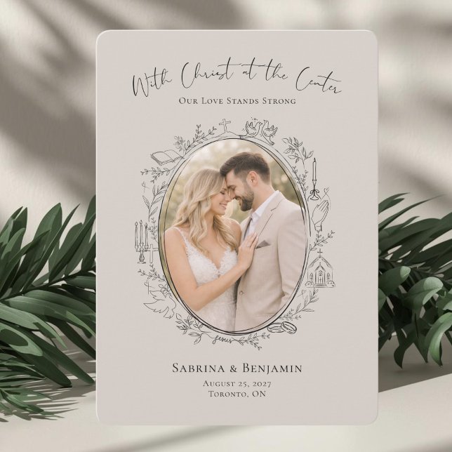 Hand Drawn Christian Photo Save the Date Card (Christ Centered Wedding Save The Date Card)