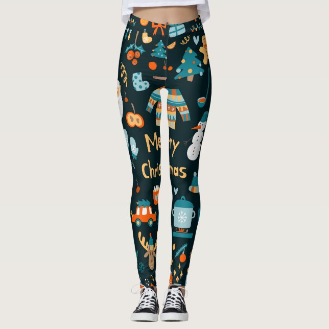 Hand-drawn Christmas and New Year elements. Leggings (Front)